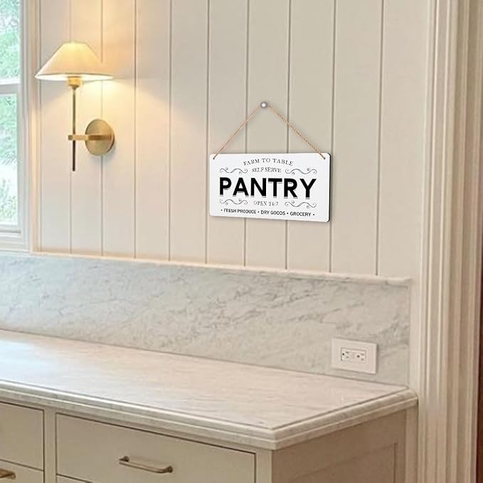 Pantry Sign Rustic Wall Art Print Wooden Signs Funny Home Decor Vintage Poster Retro Hanging Plaque for Farmhouse Kitchen Cafe Bar Grocery Coffee Corner 10x5 Inch (White)