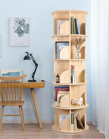 Rotating Bookshelf, 360 Display 5 Tier Floor Standing Bookcase Storage Rack for Kids&Adult, Wood Narrow Book Shelf Organizer for Bedroom, Living Room, Study Room(63 * 18.1 * 18.1inch)