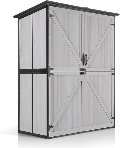 Aivituvin Shed Outdoor Storage Cabinet with Durable Metal Frame Waterproof Garden Tool Storage with Adjustable Shevels and Floor for Backyard Garden Patio Lawn, 55" L, Off White