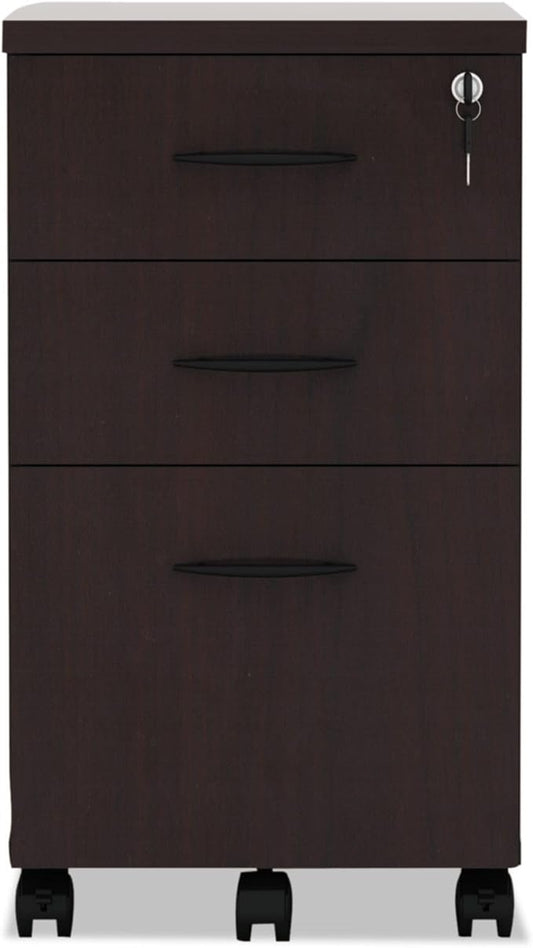 Alera ALEVA572816MY 15.88 in. x 20.5 in. x 28.38 in. Valencia Series 3-Drawer Mobile File Pedestal - Mahogany