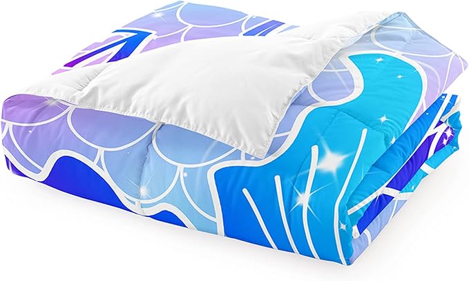 Twin Mermaid Bedding Sets for Girls Pink Mermaid Twin Comforter Set for Girls Soft Breathable Microfiber Mermaid Skin Surface Scales Quilt with Pillowcase Ocean Life Mermaid Bedroom Decor, 2Pcs