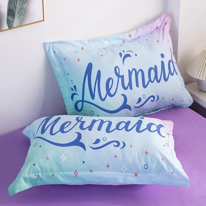 Wajade Kid Mermaid Scale Comforter Bedding Set Full Size, Colorful Rainbow 3D Fish Scale 7 Pieces Soft Bedding Sets with Comforter, Sheet, Pillowcase and Sham for Girls