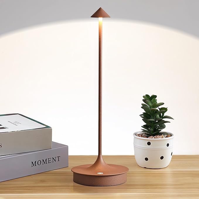 Cordless Table Lamps Rechargeable, LED Desk Lamp 4000mAh Battery Operated Outdoor Waterproof Portable Touch Dimmable Table Light for Patio/Restaurant/Bar/Indoor (Brown-1PC)