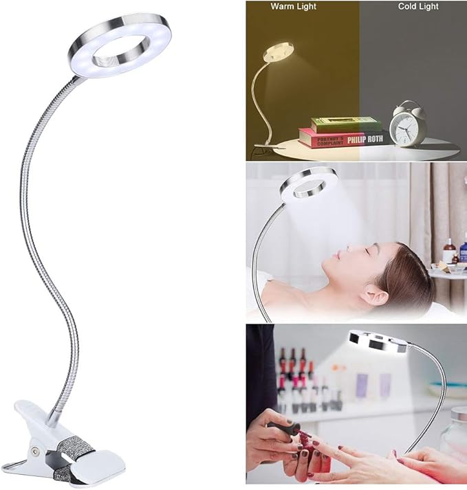 ANGGREK 360 Clip-On Desk Lamp, Flexible USB LED Lamp Gooseneck Light with 2-Color Mode and 2-Level Dimmer Eye Care Book Light Bed Lamp 7W