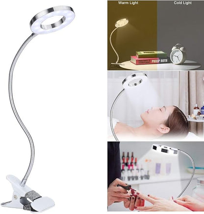 ANGGREK 360 Clip-On Desk Lamp, Flexible USB LED Lamp Gooseneck Light with 2-Color Mode and 2-Level Dimmer Eye Care Book Light Bed Lamp 7W