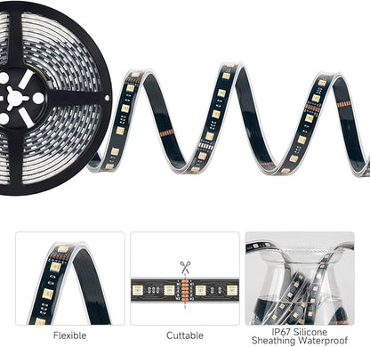 BTF-LIGHTING RGBCCT 5 Colors in 1 LED 5050SMD RGBWW RGB+Dimmable Tunable Color Temperature 2700K-6500K 16.4ft 60LEDs/m 300LEDs DC12V Multi-Colored Lights IP67 for Decoration(No Adapter or Controller)