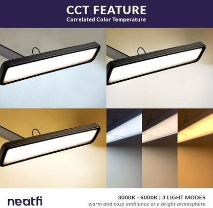Neatfi (New Model) XL 2,500 Lumens LED Task Lamp with Clamp, 3 Light Modes, 3000-6000K Correlated Color Temperature, 30W Super Bright Desk Lamp, Dimmable, 162 Pcs SMD LED (CCT, Black)
