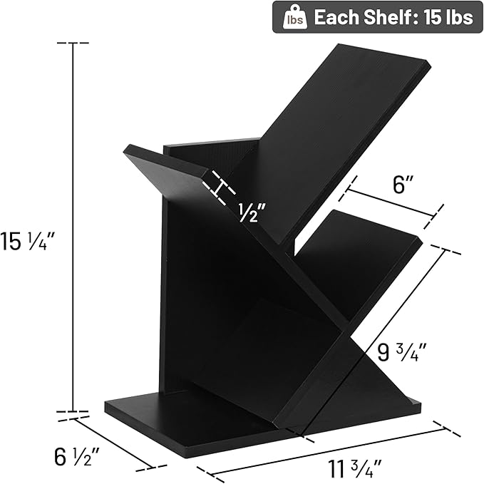 Labcosi 2 Tier Tree Bookshelf, Small Bookshelf for Storing Books/CDs, Wood Book Organizer Shelves for Home Office, Bedroom, Living Room, Black