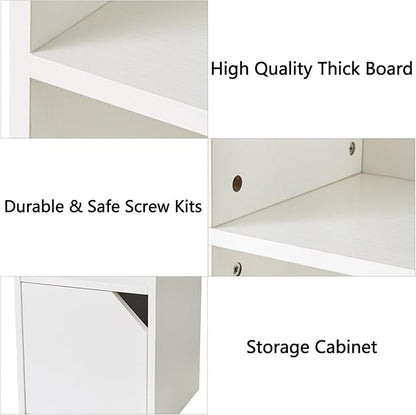 IBUYKE 6 Tier Tall Narrow Bookcase, Modern White Corner Bookcase with Doors Storage,Cube Media Tower Rack,Cabinet,Floor Standing Display Storage Shelves for Small Spaces,for Home Office White UWBC001W