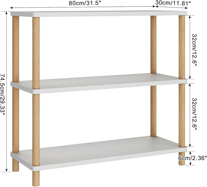 IBUYKE 3-Tier Wooden Open Bookcase - Modern Freestanding Bookshelf Storage Organizer,Standing Shelf Units,Multifunctional Display Stand for Bedroom, Living Room and Home Office,White WBC003W