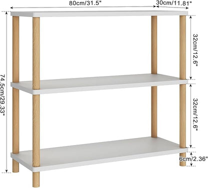 IBUYKE 3-Tier Wooden Open Bookcase - Modern Freestanding Bookshelf Storage Organizer,Standing Shelf Units,Multifunctional Display Stand for Bedroom, Living Room and Home Office,White WBC003W