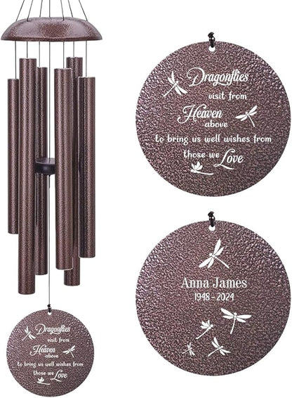 Memorial Wind Chimes Sympathy Gifts, Customized Dragonfly Wind Chime, 36-inch Commemorative Wind Chimes to Commemorate The Loss of Loved Ones, Condolence Gifts