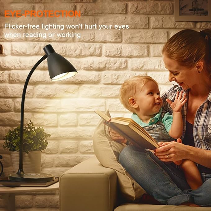 Desk Lamp with Wireless Charger, 12W 1000LM Touch Dimmable Reading Lamp with USB Charging Port, 5 Colors 6 Brightness Eye Care Bedside Table Lamp Gooseneck Desk Light for Home Office