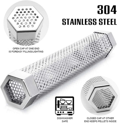 Pellet Smoker Tube, Electric Gas Grill Charcoal Smoke Box Accessories 6&12" | Pellet Grill Accessories, Hot/Cold Smoker, Smoker Box for Gas Grill, with Tube Brush, Premium Quality Stainless Steel