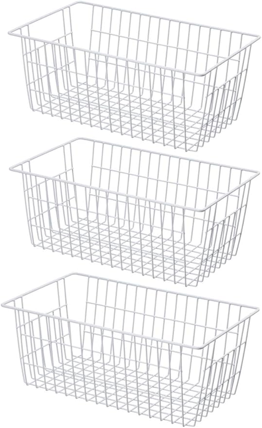 SANNO Large Freezer Baskets Metal Storage Organizer Bin Basket Wire Storage Basket for Kitchen Pantry Bathroom Set of 3 Large Metal Farmhouse Food Fruit Produce Organizer Bins