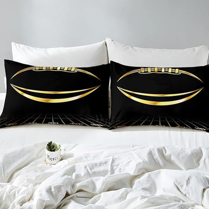 Feelyou Football Bedding Set Twin Kids Rugby Sports Comforter Set American Football Comforter Set for Boys Golden Black Room Decor Lightweight Quilt Set with 1 Pillow Case
