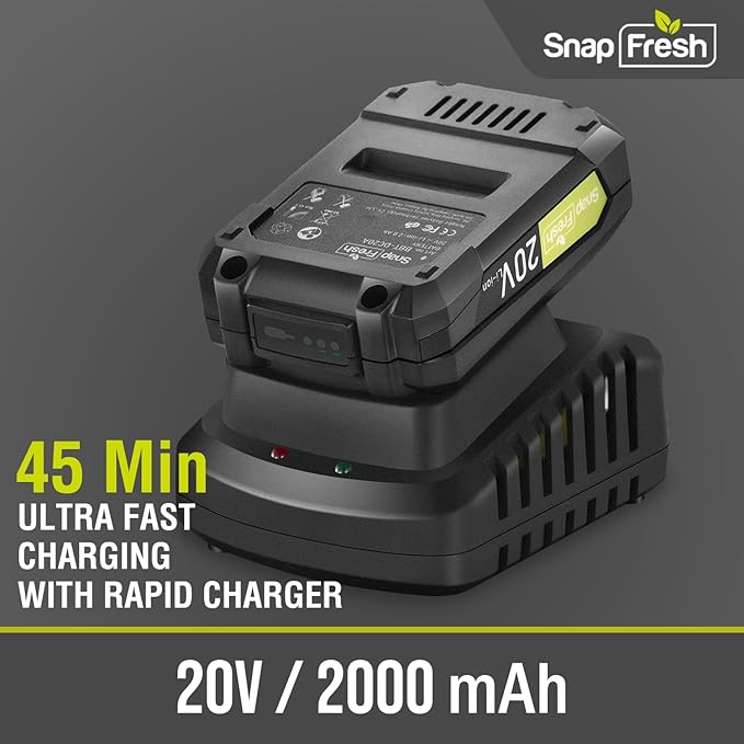 SnapFresh Leaf Blower, 20V Cordless Leaf Blower with 2.0Ah Battery & Fast Charger, 2 Speed Mode, Lightweight Electric Leaf Blower for Lawn Care, Leaf Blower for Patio Yard Sidewalk…