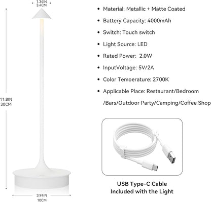 Set of 2 Cordless Table Lamp Rechargeable, Battery Operated Desk Lamp, 4000mAh LED Touch Lamp, Dimmable Portable Outdoor Waterproof Wireless Table Light for Restaurants/Bars/Outdoor(1PC, White)