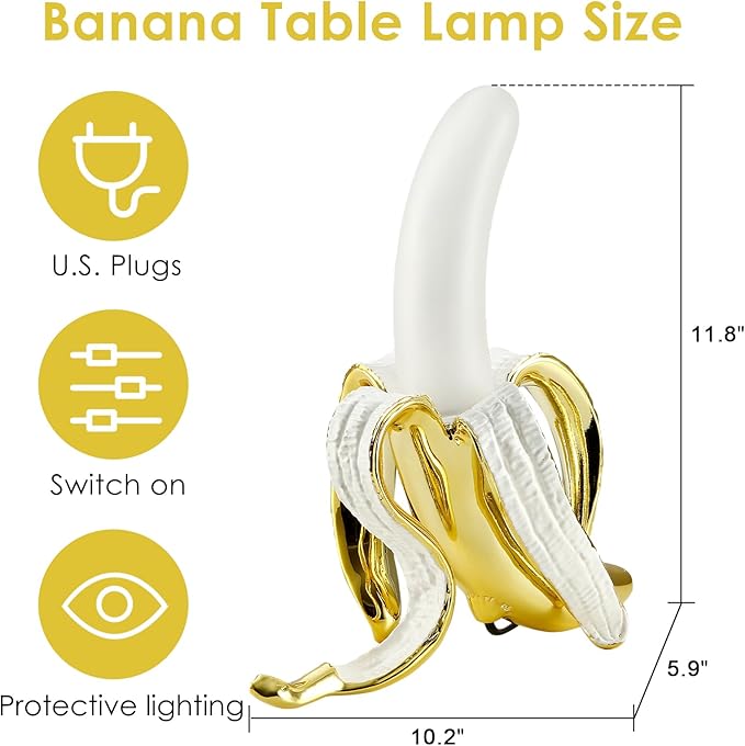 Modern Banana Table Lamp, Desk Lamp,Led Night Light Plating Resin Banana Lighting Fixture for Living Room, Bedroom,Home Office,Kids Room (Standing-Plated)