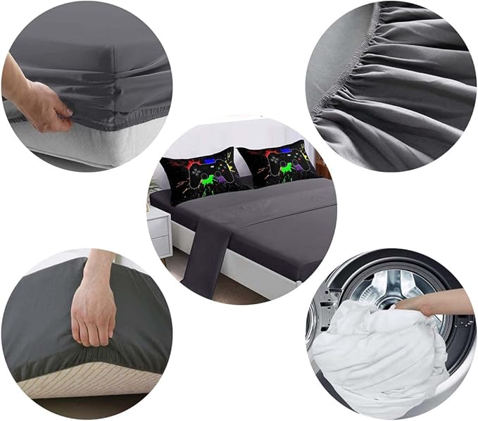 5 Pieces Gamer Comforter Set for Boys Gaming Bedding Set Twin Size,Video Game Controller Comforter for Boys Kids Adult 3D Gamepad Microfiber Bed in A Bag Sets3001,Twin
