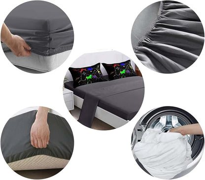 Boys Bed in a Bag Game Comforter Sets Queen Size,Video Game Controller Comforter for Boys Kids Adult 3D Gamepad Microfiber bed Set 6 Pieces Gaming bedding set 3001,Queen