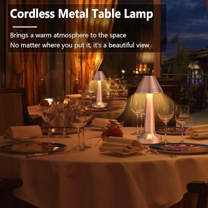 Portable LED Table Lamp, 3-Levels Brightness Metal Desk Lamp, 3 Color Touch Control Rechargeable Lamp, Night Light, Bedside Lamp,Dining Room Lamp (Red)