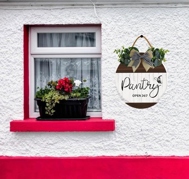 Uptell 11" Farmhouse Pantry Signs Pantry Open 24/7 Wall Door Decor Farmhouse Pantry Wall Decoration,Wood Wall Hanging Plaque Sign for Pantry Room Kitchen Decor 11 Inch
