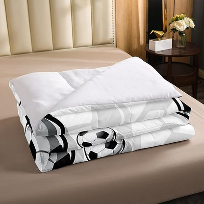 Erosebridal Boys Soccer Bedding Sets Football Down Comforter Sports Gaming Comforter Set for Kids Girls Soccer Hand Draw Quilt Set with 1 Comforter and 2 Pillow Cases Queen Size Black White