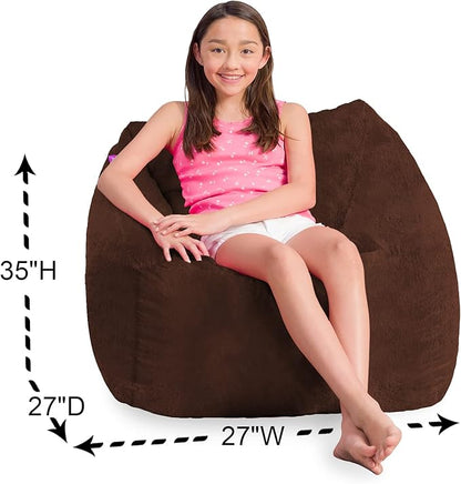 Posh Creations Structured Comfy Bean Bag Chair for Gaming, Reading, and Watching TV, Coronado Chair, Rabbit Fur - Brown