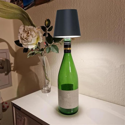 Wireless Wine Bottle Light Head, Portable LED Wireless Bottle Lamp with 3 Modes Light Dimming Pridola, Rechargeable Touch Control Wine Bottle for Any Bottle (Black)
