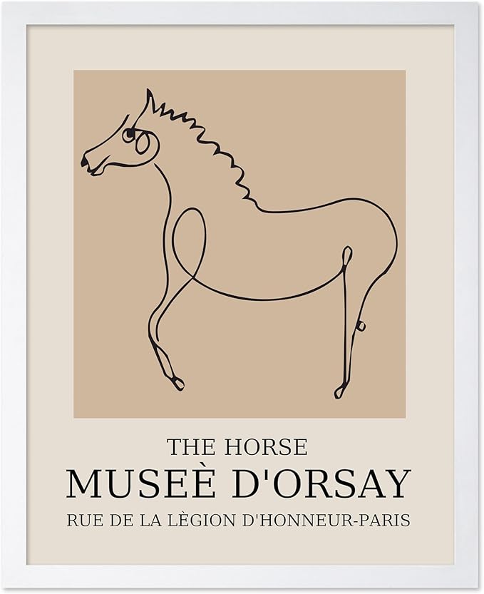 Poster Master Vintage Poster - Retro Minimalist Print - Gift for Artist, Friend - Horse, Line Drawing, Sketch, Abstract - Wall Decor for Living Room, Bedroom, 16x20 White Framed