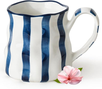 Ceramic Coffee Mug,14 oz Large Mug,Cute Coffee Mug, Ceramic Mug,Hand-Painted Coffee Cup (Blue)