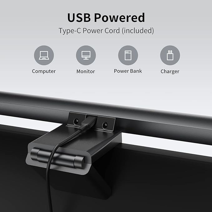 Monitor Light Bar, Computer Monitor Lamp for Eye Caring LED Stepless Dimming Screen Light Bar, Touch Control Desk Lamp for Desk/Office/Home/Game, Silver Gray