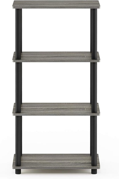 Furinno Turn-N-Tube No Tool 4-Tier Storage Shelf, Narrow, French Oak Grey/Black