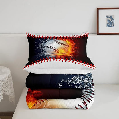 Erosebridal Baseball Comforter Set Kids Baseball Twin Bedding Set for Teen Boys Sports Games Bedding Comforter Sets Red Blue Water Fire Quilted Duvet Sport Theme Bedroom Dorm Decor 1 Pillowcase