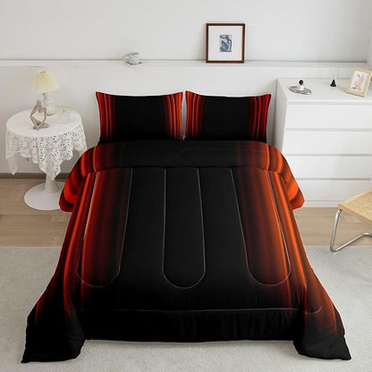 Geometric Abstract Ombre Comforter Set Kids Teens Orange Red and Black Striped Bedding Bed Set Decor Modern Fashion Comforter Inner Fill Bedroom Collection 2Pcs Twin Size