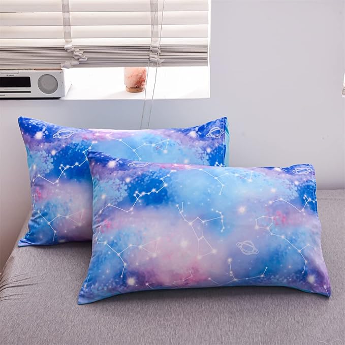 Holawakaka Tie Dye Constellation Print Ombre Comforter Set Full Size Boys Girls Gradient Galaxy Bedding Set (Blue Purple, Full)