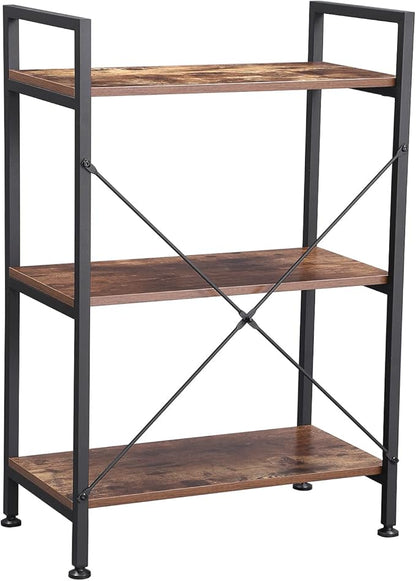 BEWISHOME 3 Tier Bookshelf, Rustic Small Book Shelf for Small Spaces, Brown Wooden Shelves for Bedroom Living Room and Home Office, 13.58" D x 24.21" W x 37" H, JCJ32Z