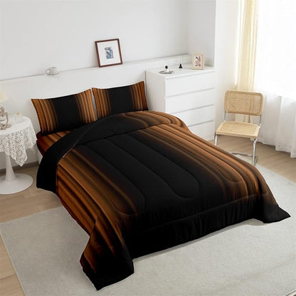 Feelyou Abstract Ombre Comforter Set Kids Teens Brown Black Bedding Set Room Decor 3Pcs Queen Size,Reversible Black Boys