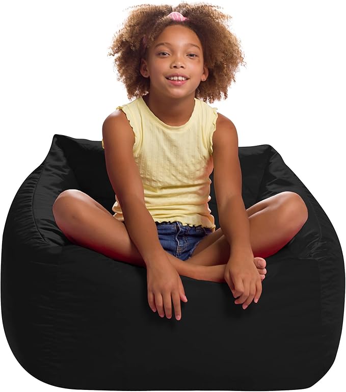 Posh Creations Structured Comfy Seat for Playrooms and Bedrooms, Large Bean Bag Chair, Coronado Chair, Black