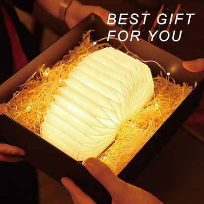Originality Folding Accordion Lamp, Portable Wooden Desk Lamp, Ambient Lighting, Creative LED Paper Lantern with USB for (Walnut)
