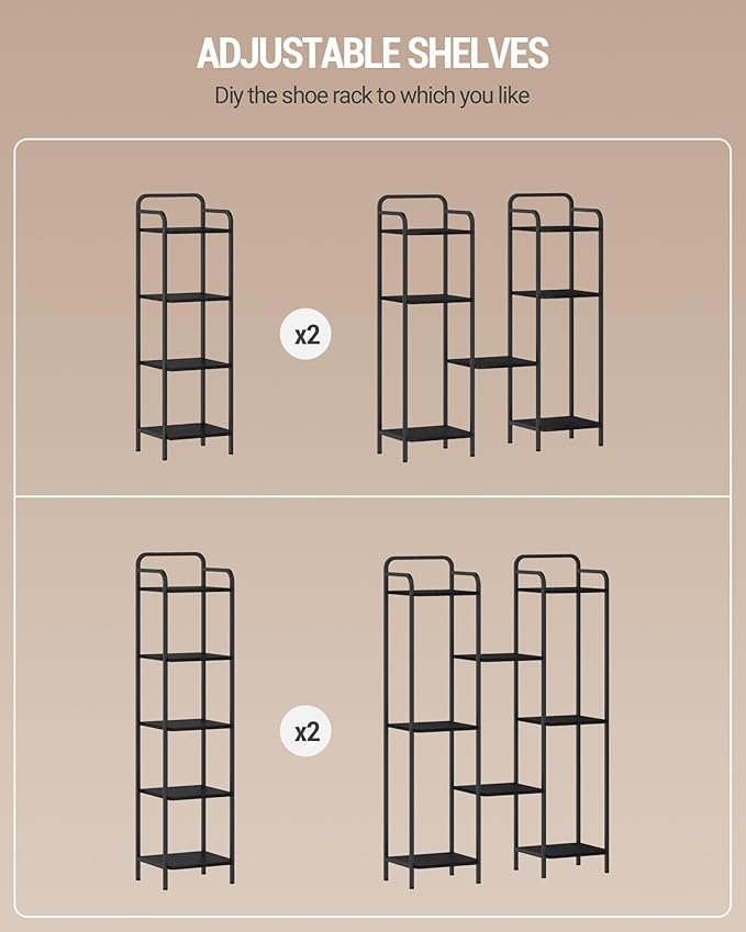 Bookcase Bookshelf, 4-Tier Narrow Book Shelf, Industrial Coner Shelf Storage Organizer, Slim Shelving Unit for Home Office, Living Room, Bedroom, Kitchen, Black BC24404B