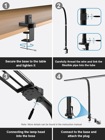 RGB Double Swing Arm Desk Lamp - 24W Ultra Bright Auto Dimming Desk Light, Multi-Angle Adjustment, Touch Control Desktop Lamp- Ideal for Home Office, Gaming, Reading, Work