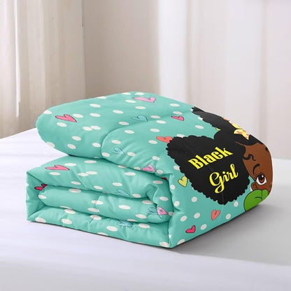 Black Girl Comforter Set Full for Kids Teens Youth,Black Girl Magic Bedding Set,African American Girl Inspirational Quotes Comforter Set,Black Princess Bed Bedroom Set