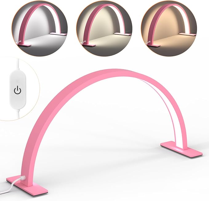 Half Moon Light for Nail Desk, Lash Light Led Nail Tech Lamp Half Moon Light Table Lamp Desk Lamp for Nail Lash Eyelash Extension Tattoo Eyebrows（Pink）