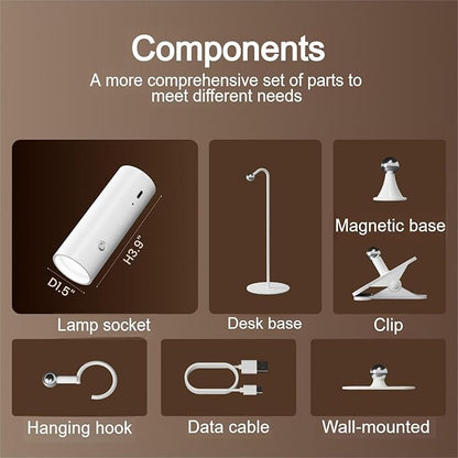 SIEPUNK Cordless Desk Lamp for Home Office, 4 in 1 Multifunctional Rechargeable Touch 3 Colour Temperature Table Lamp with Clamp, Portable Magnetic Bedside Night Desk Light, Ideal for Gifts, White