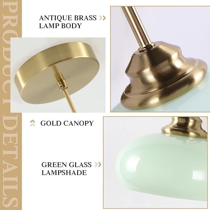KCO Lighting Nordic Green Glass Pendant Light Dining Room Hanging Light Fixture Gold Brass Mid Century Modern Kitchen Island Lights