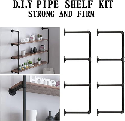 HITOMEN Industrial Iron Pipe Shelves, 2 Set 4-Tier, 42" Tall, 12" Depth, DIY Open Bookshelf Bookcase, Wall Mounted Vintage Retro Shelving, Rustic Farmhouse Pantry Kitchen Storage, Black Shelf Brackets