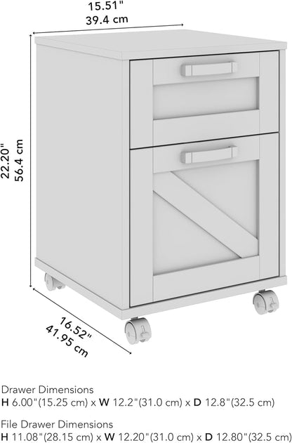 Bush Furniture Knoxville 2 Drawer Mobile File Cabinet, Rolling Document Storage for Home Office, Reclaimed Pine