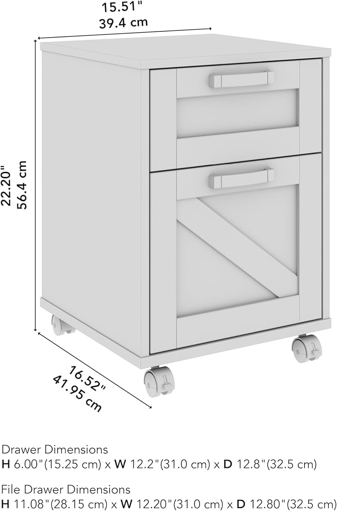 Bush Furniture Knoxville 2 Drawer Mobile File Cabinet, Rolling Document Storage for Home Office, Restored Gray